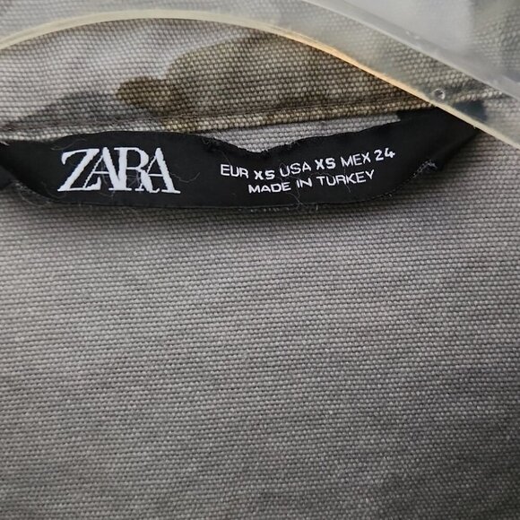 ZARA | Cropped Camo Jean Jacket Oversized Military Green Sz XS - Picture 4 of 5